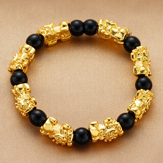 Chili 2025 black and red agate couple pixiu bracelet six-word mantra sand gold bracelet gold-plated hand beads for men and women style 2