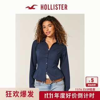 Hollister25 new autumn and winter y2k hot girl slim waist belted poplin shirt women's 340-5486 navy blue s (165/84a)