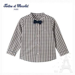 Tartine et chocolat french chocolate children's clothing 25 autumn new boys' plaid long-sleeved shirt brown one size 100/3a