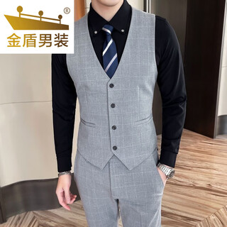 Golden shield men's suit vest spring and autumn vest groomsmen group brothers wear groom wedding plaid slim casual suit vest 2016 light gray (single vest) 5xl 176-185jin jin is equal to 0.5 kg
