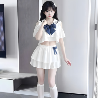 Lisa bell's new sexy student outfit, sexy sailor outfit, pure desire jk uniform, small and soft girl uniform suit, pajamas, japanese style, white gold suit, top + skirt, one size fits all, 80-120jin jin is equal to 0.5kg