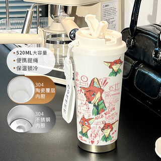 Whalemedo Judynik thermos straw drinking cup large capacity sports car portable male and female students to go to school cup BXAB6624 Fox Nick [No pattern] 520ML-with lanyard