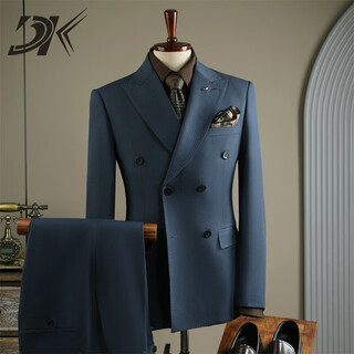 Dk high-end men's striped suit suit men's business formal wear groom's best man's wedding wear engagement dress suit jacket blue stripe (suit + trousers) 7xl /64 (205-230jin jin equals 0.5 kg)