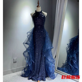 Tromlfz temperament evening dress skirt for women light luxury niche high-end host birthday coming-of-age ceremony elegant violin performance suit blue s