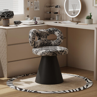 祖赛可旋转卧室化妆椅中古风家用房间梳妆凳不占空间高级感梳妆台椅子 复古黑【可旋转/稳固铁艺底座】