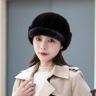 Mink fur hat for women in autumn and winter, warm mink fur ear protection hat, fashionable and versatile fur peaked cap, mink fleece baseball cap, black, one size fits all (built-in adjustment for tightness)