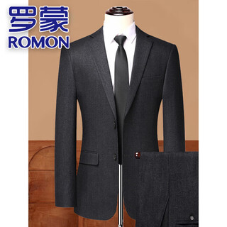 Romon 100% pure wool men's suit high-end striped spring and autumn business casual no-iron anti-wrinkle light luxury suit black gray dark pattern m 170/48