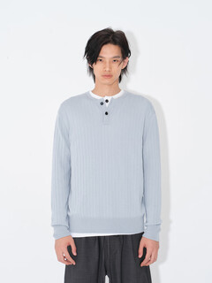 Unica homme/wool henley collar sweater men's long-sleeved bottoming shirt casual business gray blue xl ready for delivery within 48 hours