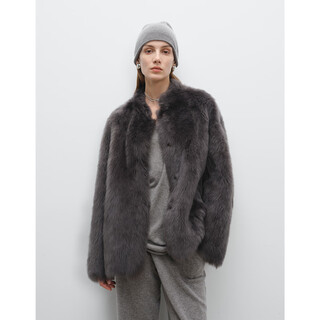 Msbeast miss beast small stand collar silhouette imported tuscan fur one-piece fur jacket for women丨meteor highway rock gray m