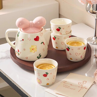 Xiderun high-value water set cute ceramic tea set teapot water cup household high-end housewarming wedding gift 1 pot 2 cups