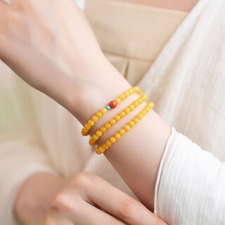 Fat donglai quality amber beeswax bracelet natural women's chicken fat yellow southern red turquoise multi-treasure bracelet double three circles