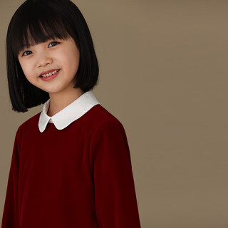 Haqi children's clothing autumn and winter children's pleated skirt temperament white shirt collar long-sleeved dress girls christmas red 160