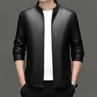 Goldlion 2025 autumn and winter stand collar middle-aged men's leather jacket new men's jacket business casual versatile haining leather jacket black 3xl 190
