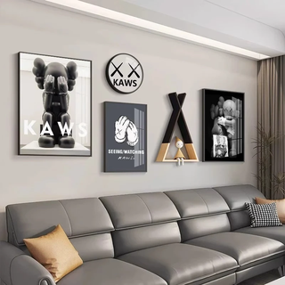 Weng painter trendy violent bear living room decorative painting simple light luxurious sofa background wall hanging painting with shelf creative combination painting t129078 (not including dolls) 40*60*2+30*30+shelf+30*40 canvas+three aluminum alloy black frames+shelf+pvc round default black frame (gold