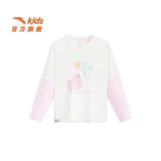 Anta children's t-shirt girls' clothing 2025 autumn new breathing cotton outdoor girls printed long t knitted long-sleeved shirt jingtu white-1 130