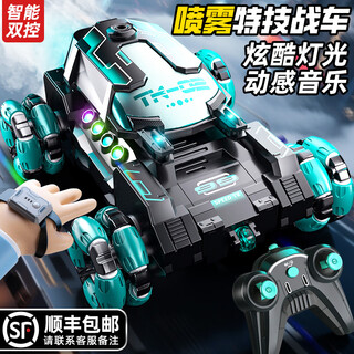 柏思乐儿童玩具遥控汽车可漂移遥控坦克手势感应玩具男孩3-6-12生日礼物 【双控版】喷雾遥控坦克 绿 1组锂电池-60分钟续航