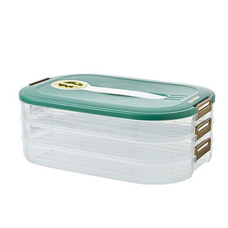 Baichunbao household large-capacity rectangular portable crisper refrigerator special dumplings multi-layer classification rectangular three layers one cover green