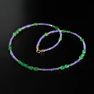 Dl 1998 gemstone necklace orchid tanzanite beads for women 18k gold tsavorite garnet 2-3/4-5mm/tanzanite/tsavorite/18k gold 45cm