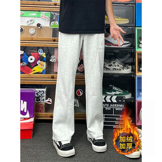 Katuchi american retro velvet sweatpants men's autumn and winter drape loose sports pants thickened warm straight casual pants white gray velvet m
