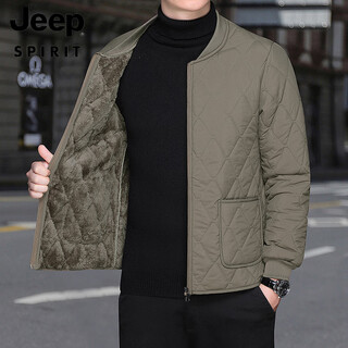 Jeep spirit men's velvet thickened liner cotton coat cold-proof cotton coat student base layer small cotton-padded jacket warm short coat khaki zipper style l recommended 118jin jin equal to 0.5 kg or less