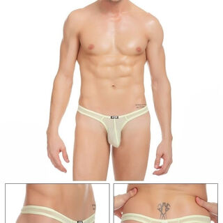 Renduo men's ultra-thin ice silk sexy thong single thong transparent lace thong to cover the buttocks light green 312 l (2 feet 2-2 feet 4)