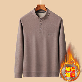 Dad's autumn and winter long-sleeved t-shirt men's velvet thickened sweatshirt middle-aged and elderly loose casual bottoming shirt top (henry collar) rice dumplings xl xl suitable for 90--115jin jin is equal to 0.5 kg