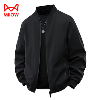 Miiow men's stand collar jacket autumn 2025 new loose casual solid color windproof baseball jacket workwear top jacket f black 2xl