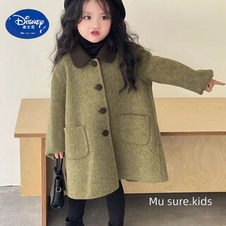 Disney (disney) girls korean children's clothing autumn and winter new double-sided cashmere 2025 children's coat woolen coat woolen style jacket woolen coat jacket autumn and winter style 100