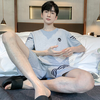 
Yalu men's pajamas pure cotton summer thin shorts shorts suit large size loose summer can be worn outside men's home clothes HD9928 shorts suit men's size L