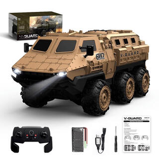 Jingxuan professional rc remote control car off-road transport truck six-wheel drive heavy military truck high-integration armored vehicle children's electric car armored vehicle six-wheel drive desert yellow single electric version battery life about 1 hour rechargeable