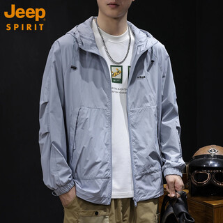 Jeep spirit sun protection clothing for men 2025 new style ice silk loose large size high-end brand ice feeling summer men's fishing clothing jacket f017 blue gray m