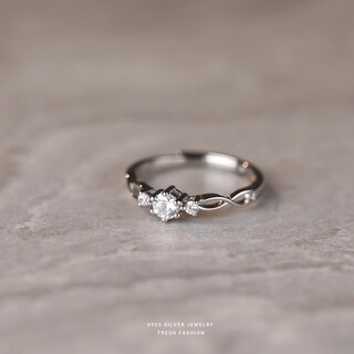 Time gather crystal silver ring, simple blue silk line, zircon couple ring, personalized men's and women's s925 silver live ring for girlfriend, single women's ring (s925 silver) s925 silver (exquisite gift box + silver polishing cloth)