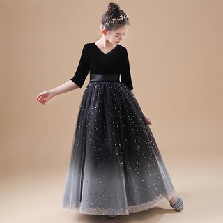 Simiaoxing girls black evening dress princess dress children little girl host piano performance chorus conductor performance clothing summer starry sky black sleeves 100