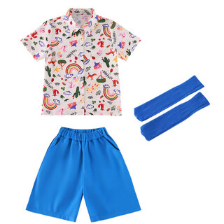 Contact letter children's summer suspenders suit for boys and girls colored suspenders dopamine performance outfit cheerleading men's suit blue with socks 130 cm