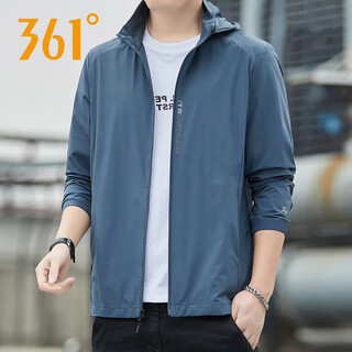 361 men's sports windbreaker 2025 autumn new hooded jacket outdoor fishing running top men's thin sun protection jacket cangyuan blue s (165)