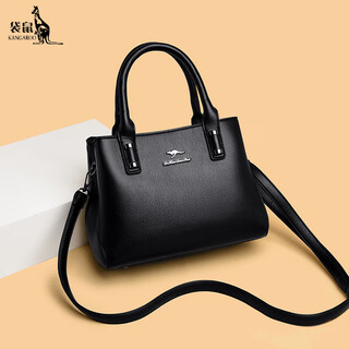 Kangaroo bag for women, high-end 2025 handbag for middle-aged women, mom bag, versatile genuine cowhide crossbody bag, black + hand bag