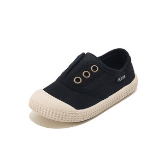 Qianshuosen spanish children's canvas shoes, low-top soft-soled children's shoes for kindergarten, boys' slip-on girls' casual baby cloth shoes, black, inner length is the length of the insole 22, inner length 14.5cm