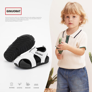 Chino mouse official authentic children's sandals summer boys and girls baotou comfortable hollow non-slip soft soled toddler shoes white size 19 (inside length 13.8cm suitable for feet length 13.3cm)