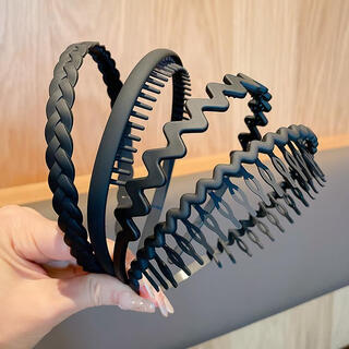 Qianshengyuan black headband for face washing, invisible face washing headband, non-slip and anti-fall headband, hair tie with teeth, anti-slip pressure hairpin, main picture black, cost-effective 4 pieces