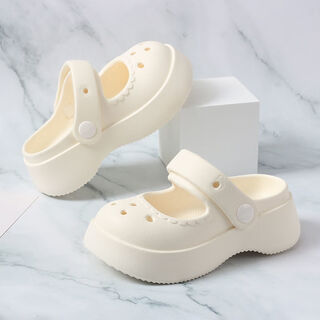 Remdine melody children's croc shoes girls' slippers non-slip girls' soft sole medium and large children's beach sandals off-white plain board 34-35 suitable for feet length 22cm
