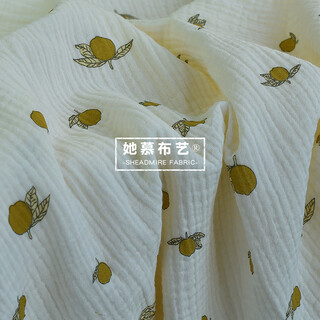 Ins style nordic pastoral small floral pure cotton double layer crepe fabric baby bath towel cover blanket saliva towel diy fabric lemon fruit (half meter price)_135 width