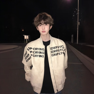 Yiran presents letter printed american baseball uniform for men in spring and autumn silhouette high street hiphop high-end handsome flight jacket coat apricot l recommended 110-125 jin jin equals 0.5 kg