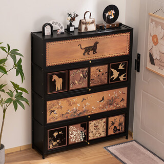 Trojan shoe cabinet home entrance storage cabinet integrated wall entrance shoe rack 2025 new simple storage multi-layer medieval style flip door black - nine layers 112 long