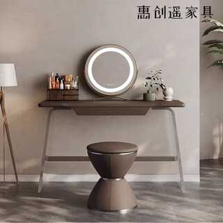 Huichuang remote sensing solid wood dressing table simple modern light luxury small apartment bedroom walnut acrylic floating dressing table 80cm black walnut wood dressing table + makeup stool minimalist floating ecological microfiber leather wrapped solid wood cabinet foshan