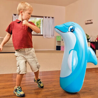 稚优儿童拳击训练器玩具充气不倒翁沙袋卡通锻炼益智小孩大号哪吒立式 大号海豚 不倒翁送气筒 82cm
