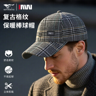 Septwolves hat men's winter velvet warm ear protection baseball cap 2025 new high-end look young, middle-aged and elderly peaked cap gray one size 57-59cm