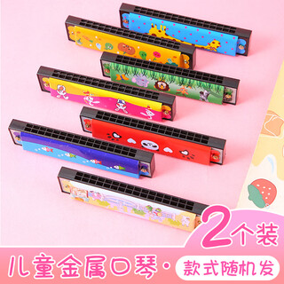 儿童口琴玩具宝宝婴幼专用吹奏乐器锻炼气息入门初学者易学口风琴 双排吹孔【七款随机2个装】金属+