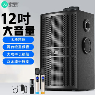 Sony ericsson (soaiy) 12-inch square dance audio wooden high-power portable outdoor heavy bass bluetooth karaoke special high-volume mobile trolley speaker outdoor performance dual microphone sa-x73