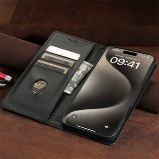 Nai xiaolu is suitable for iphone apple 12promax mobile phone case, flip-top leather case, strong magnetic adsorption, wallet card slot, anti-fall, wear-resistant, anti-fingerprint, front and rear all-inclusive protective cover, apple 12promax elegant black, apple 12promax