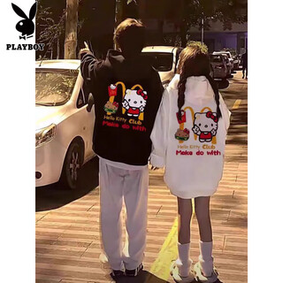 Playboy (playboy) different couple wear sweatshirt spring and autumn 2025 new high-end super hot jacket trendy brand winter hooded clothes - white women + black men hello kitty thin m women + men xl